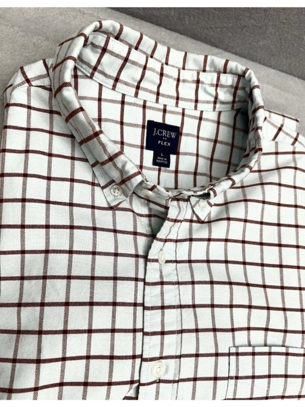 J. Crew Shirt Men's L Button Down Flex Windowpane Light Blue Brown Plaid Heavy